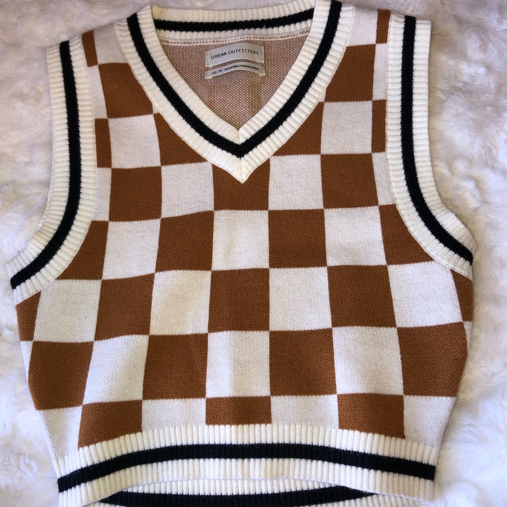 checkered, cropped, sweater vest, from Urban Outfitters